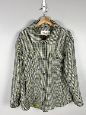 NIKKI JONES Houndstooth Jacket Lime Green Black Medium Shacket Casual